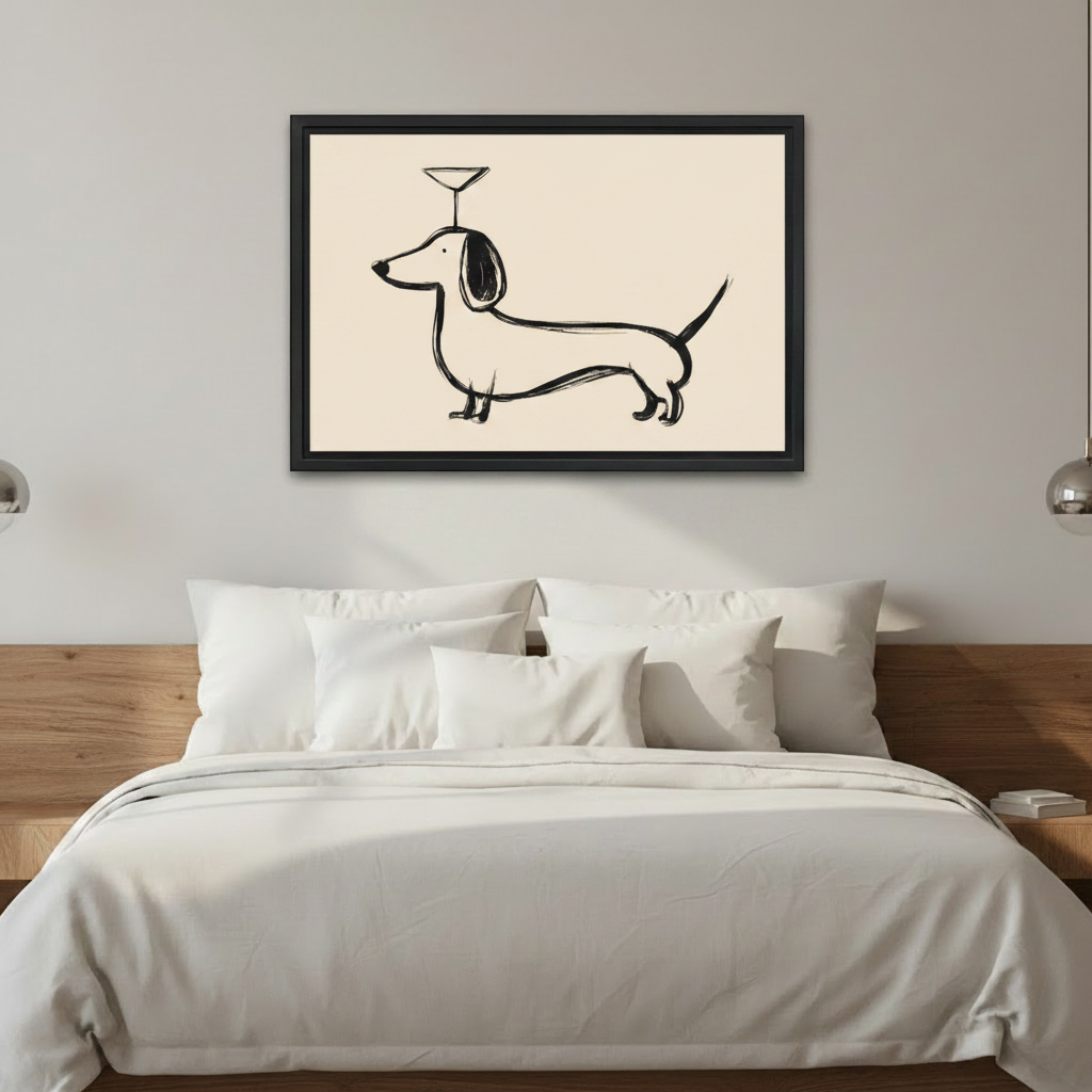 The Dachshund Martini Canvas Art | Minimalist Line Art Funny Dog Wall Decor