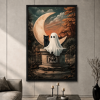 Vintage Halloween Ghost Black Cat Canvas Art