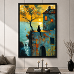 Coastal Black Cat Sunset Canvas Wall Art