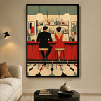Retro Bar Couple Mid-Century Modern Canvas  Wall Art