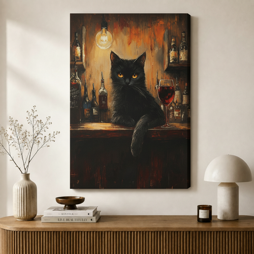 Black Cat Bar Canvas Wall Art