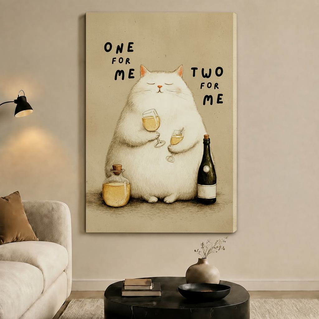 Funny Cat Wine Lover Whimsical Canvas Wall Art