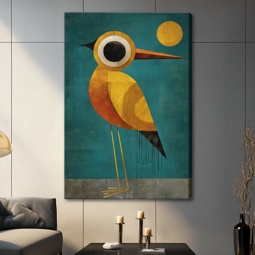 Abstract Golden Bird Teal Canvas Art w6603