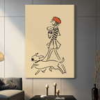 Parisian Girl Dogs Walk Minimalist Line Art Canvas Print w6013