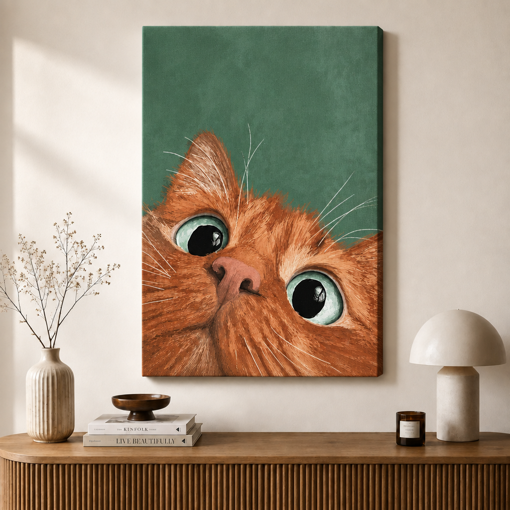 Curious Ginger Cat Oil Painting Canvas Art