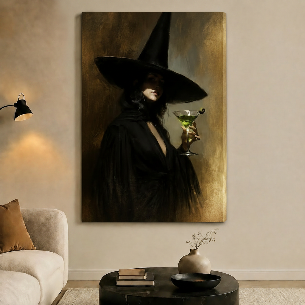 Witch with Martini Gothic Portrait Canvas Art