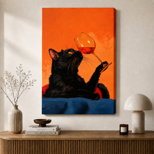 Black Cat Wine Pop Art Canvas Print