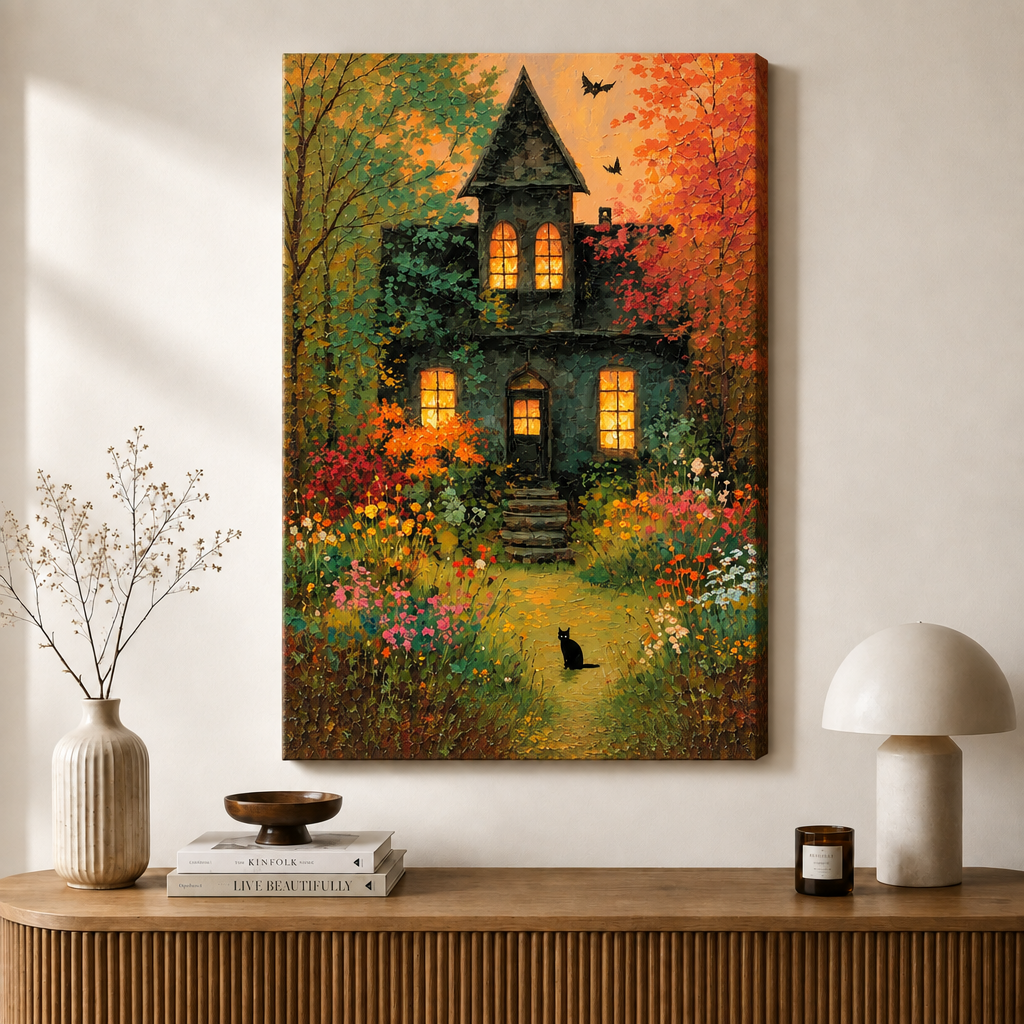 Gothic Cottage Autumn Canvas Wall Art
