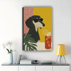 Dachshund with Iced Tea Wall Art – Cool Retro Dog Canvas Print on Natural Wood Frame | W2278