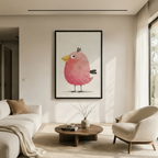 Chubby Pink Bird Whimsical Canvas Wall Art
