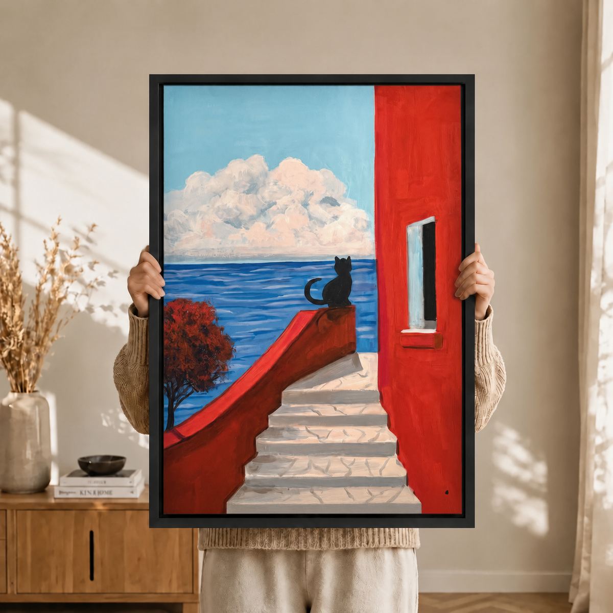 Mediterranean Black Cat Canvas Wall Art