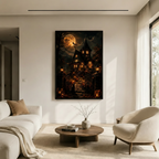 Haunted Gothic Manor Moonlit Halloween Canvas Wall Art