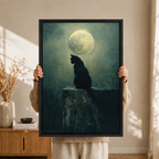 Gothic Black Cat Full Moon Canvas Art
