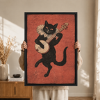 Banjo Cat Vintage Folk Canvas Art
