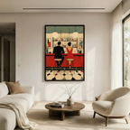 Retro Bar Couple Mid-Century Modern Canvas  Wall Art
