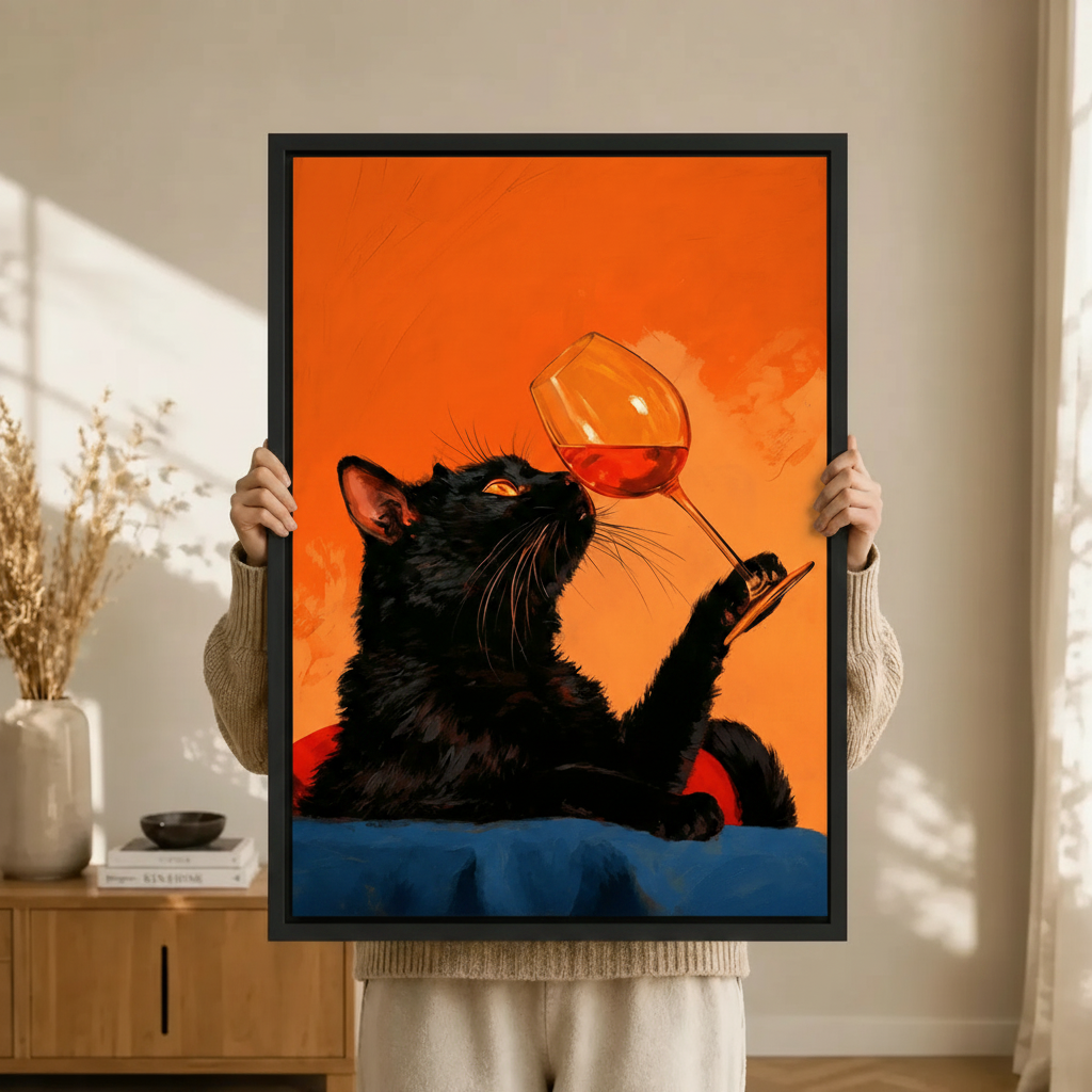 Black Cat Wine Pop Art Canvas Print
