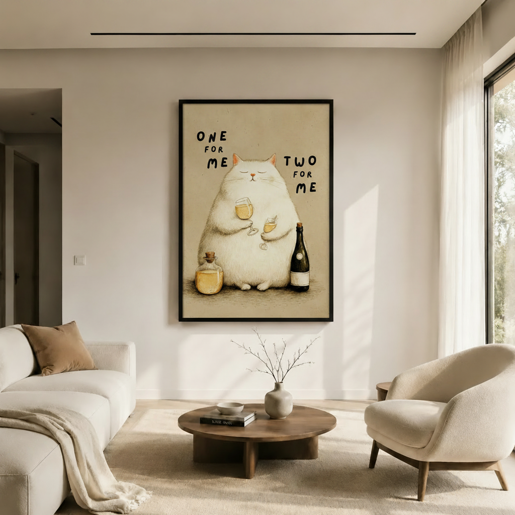 Funny Cat Wine Lover Whimsical Canvas Wall Art