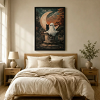Vintage Halloween Ghost Black Cat Canvas Art