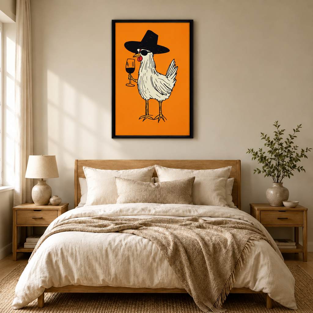 Funky Chicken Wine Pop Art Canvas