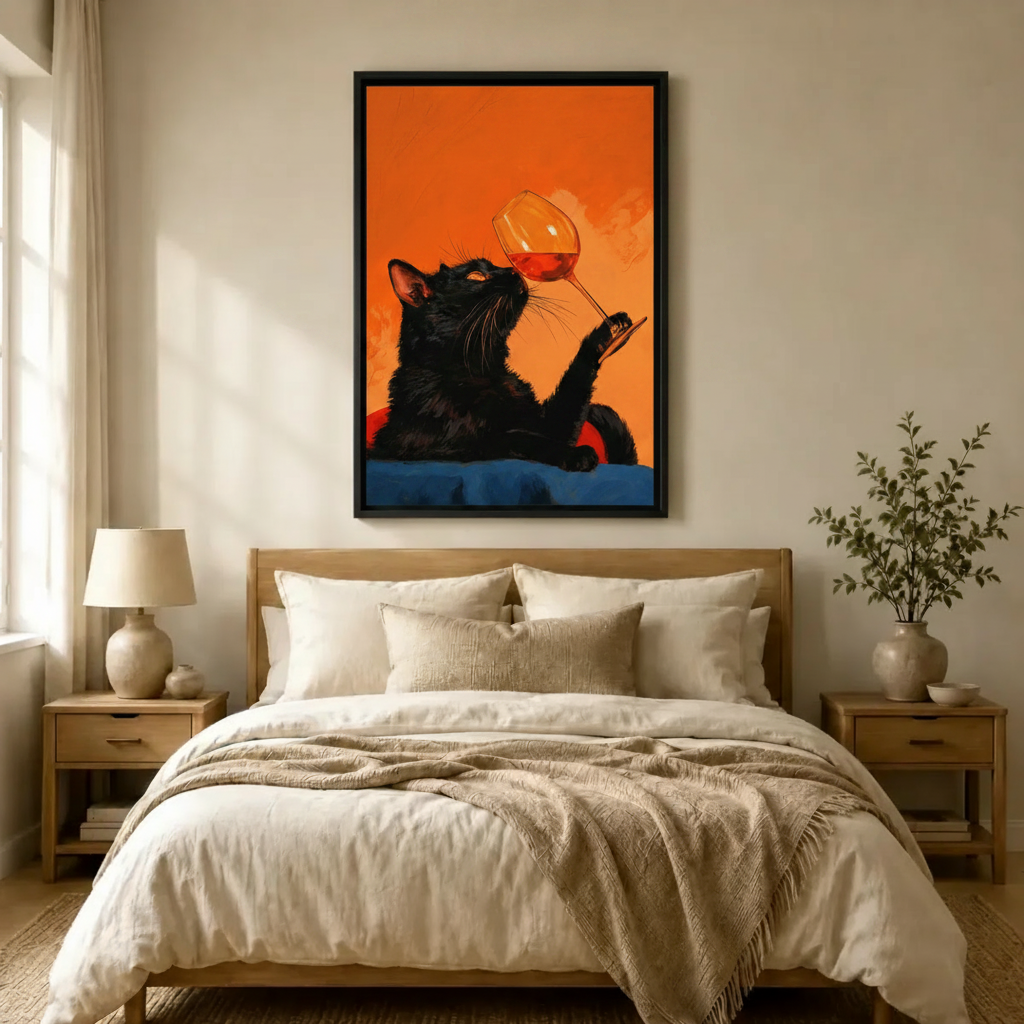 Black Cat Wine Pop Art Canvas Print