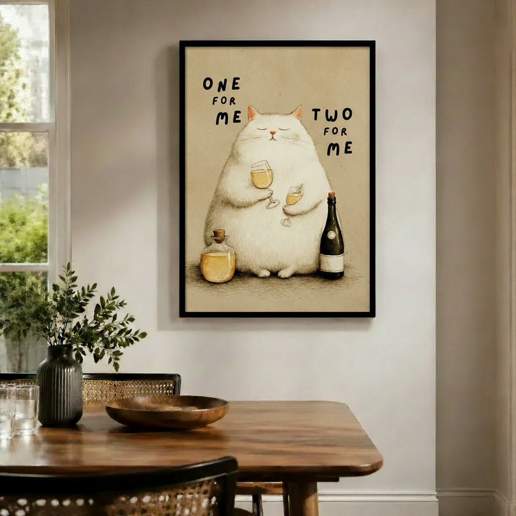 Funny Cat Wine Lover Whimsical Canvas Wall Art