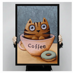 Cute Cat Coffee Cup Whimsical Canvas Wall Art