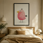 Chubby Pink Bird Whimsical Canvas Wall Art