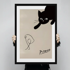 Picasso-Style Black Cat Minimalist Canvas Wall Art