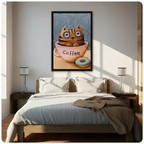 Cute Cat Coffee Cup Whimsical Canvas Wall Art