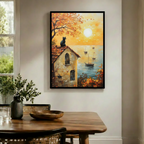 Autumn Cat Coastal Sunset Canvas Wall Art