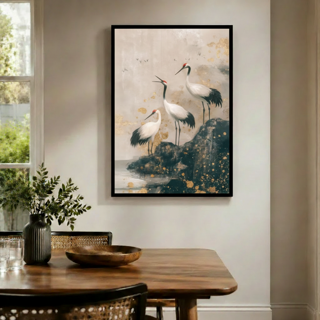 Red-Crowned Cranes Japanese Canvas Wall Art