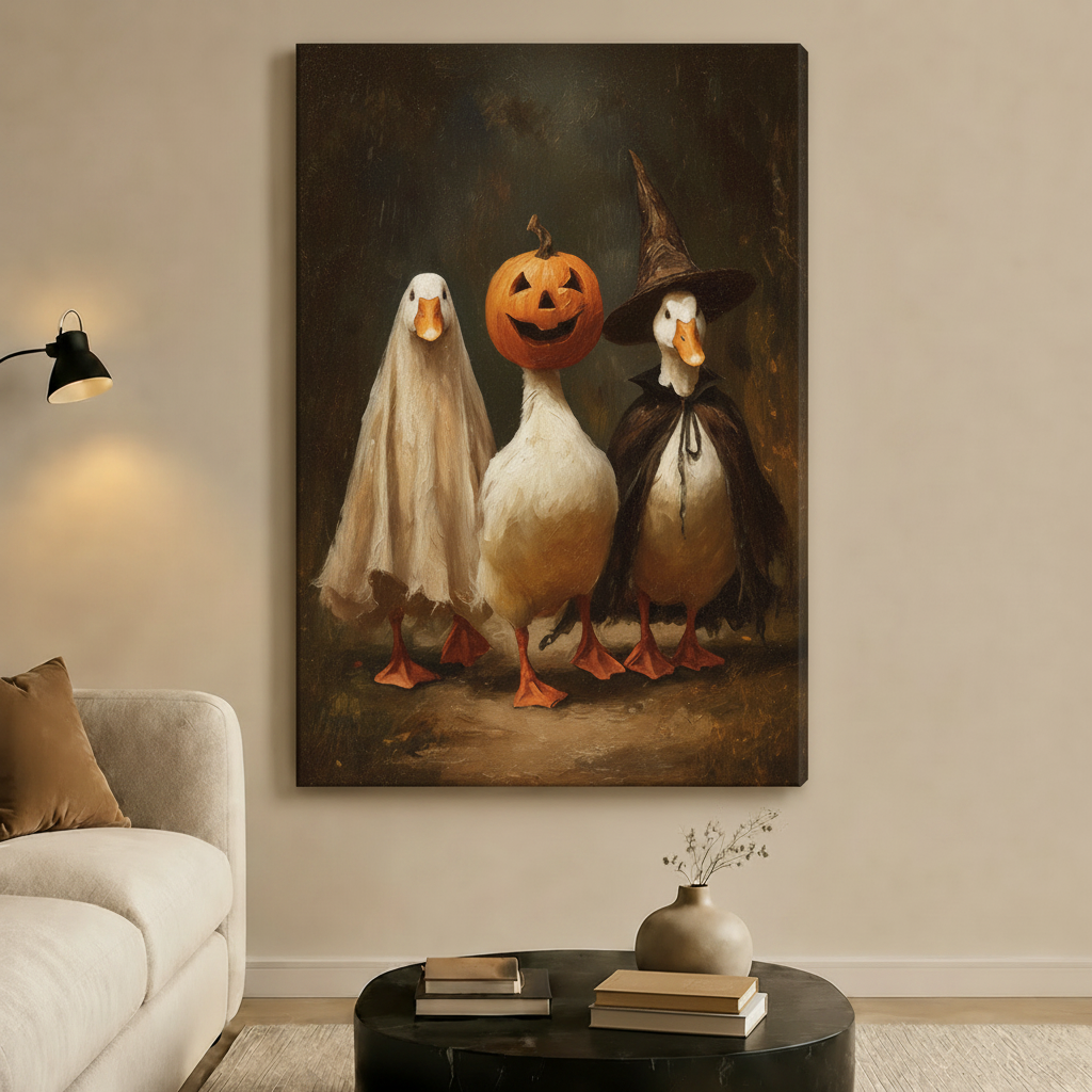 Halloween Duck Trio Vintage Oil Canvas