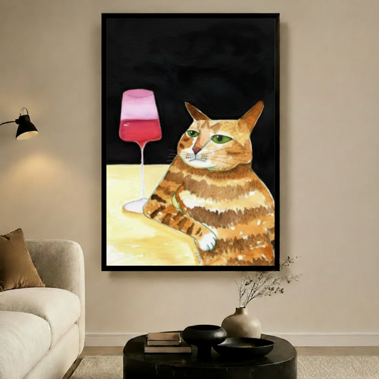 Fat Cat Wine Night – Watercolor Canvas Print