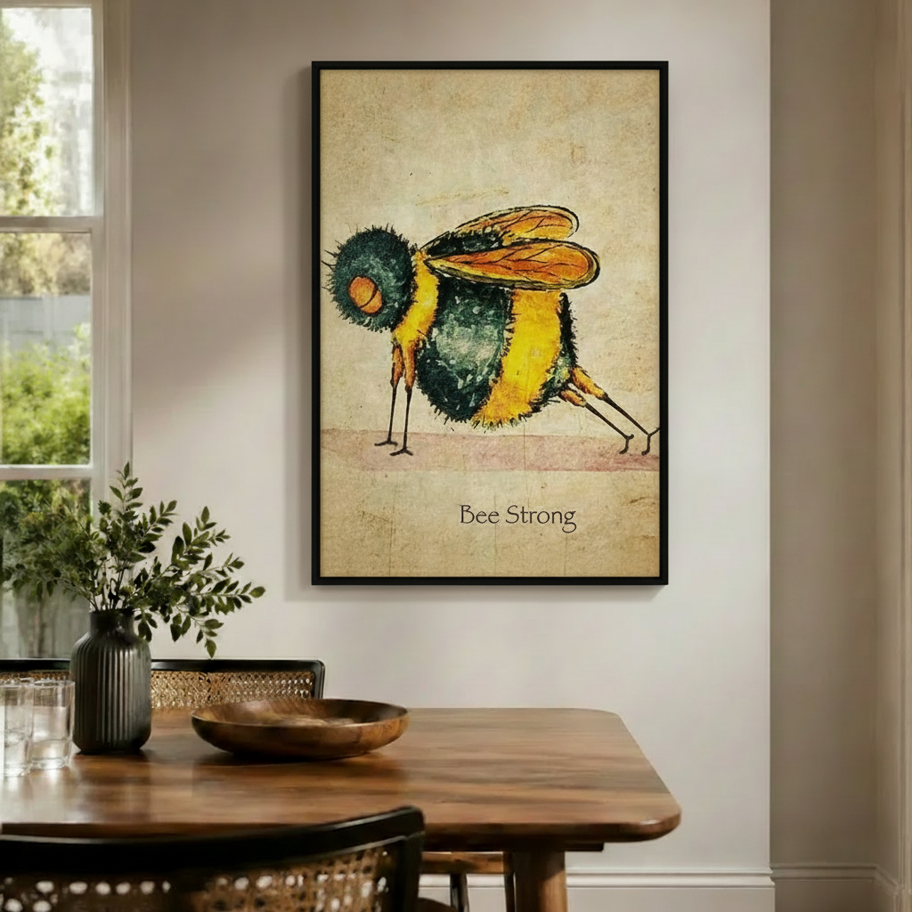 Bee Strong Whimsical Bumblebee Canvas Wall Art