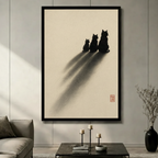 Three Cats Ink Shadow Canvas Wall Art