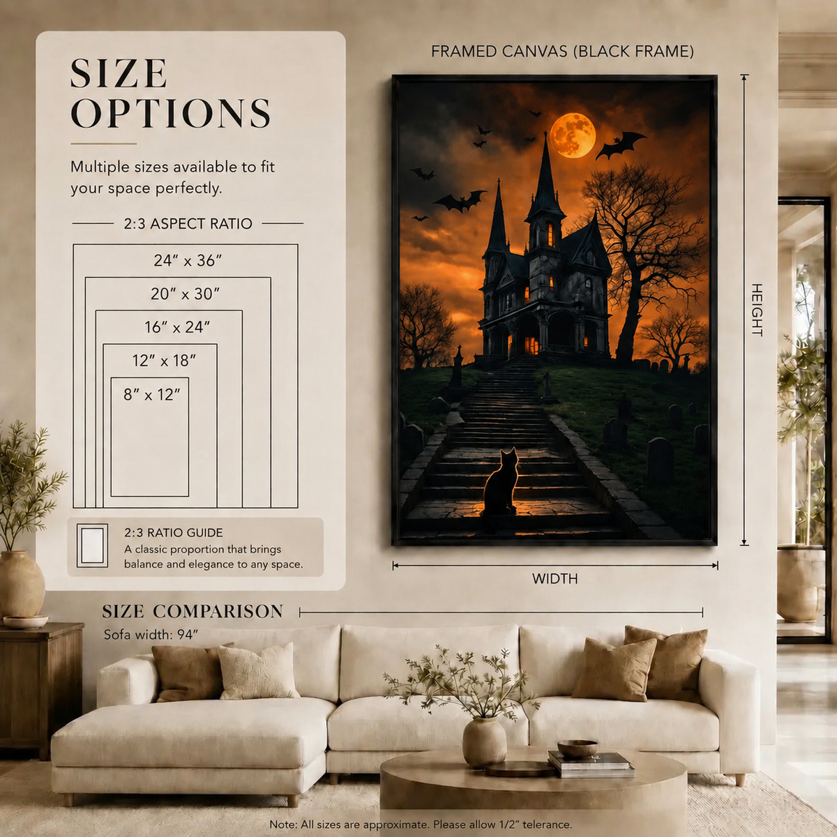 Black Cat Haunted House Halloween Canvas Wall Art