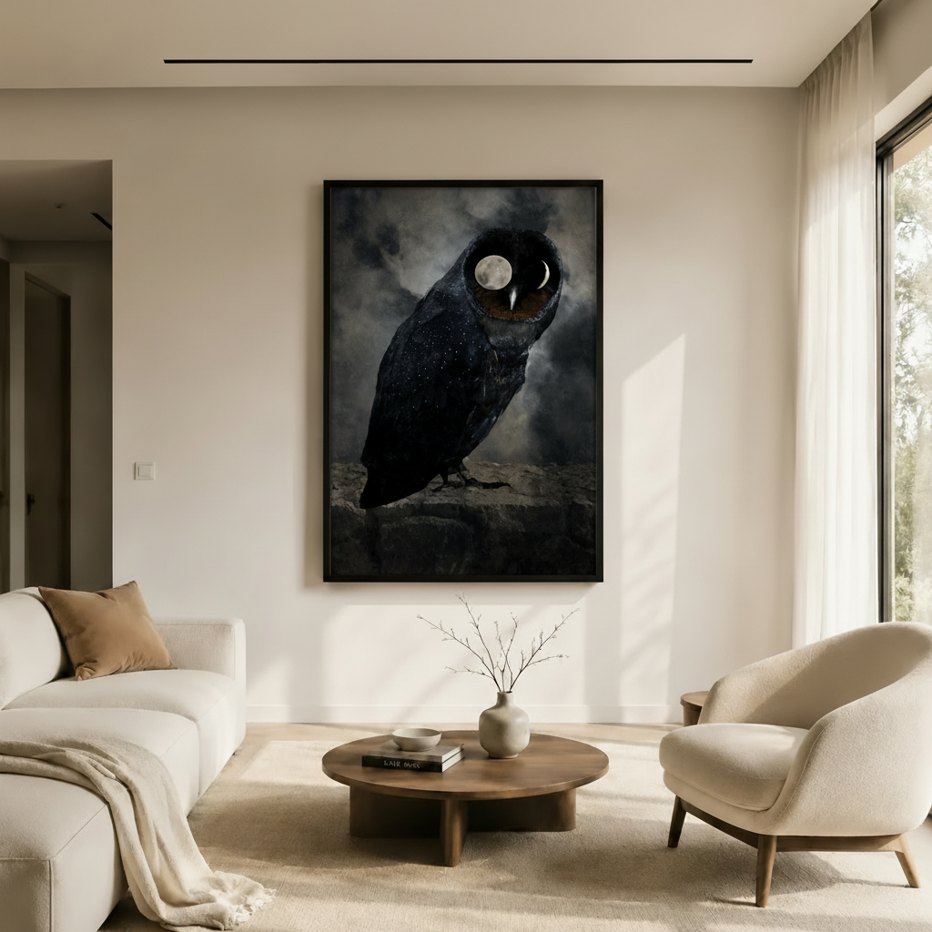 Moon-Eyed Owl Dark Cosmic Canvas Wall Art