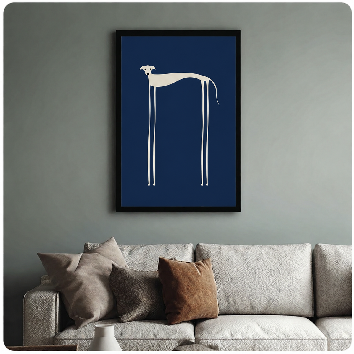 Minimalist Greyhound Navy Blue Framed Canvas Art
