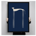 Minimalist Greyhound Navy Blue Framed Canvas Art
