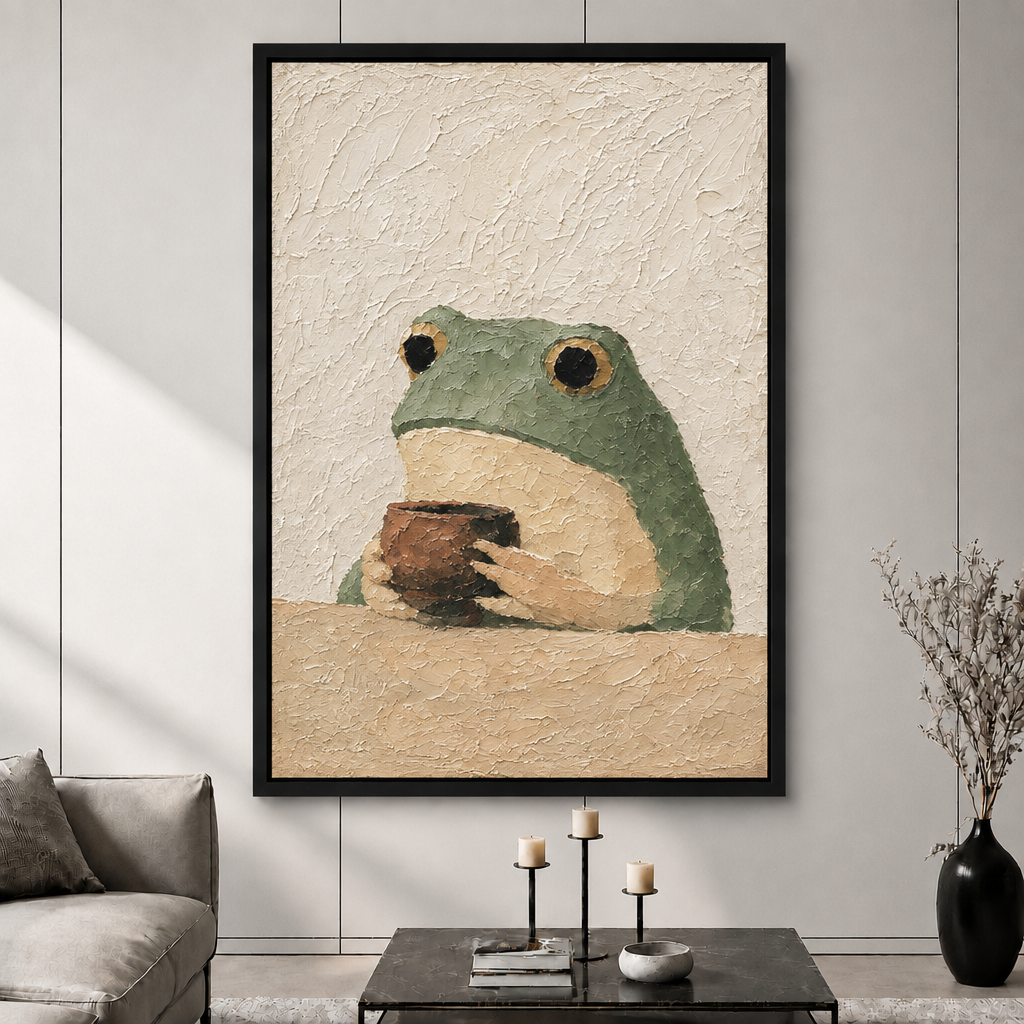 Zen Frog Tea Minimalist Textured Canvas Art