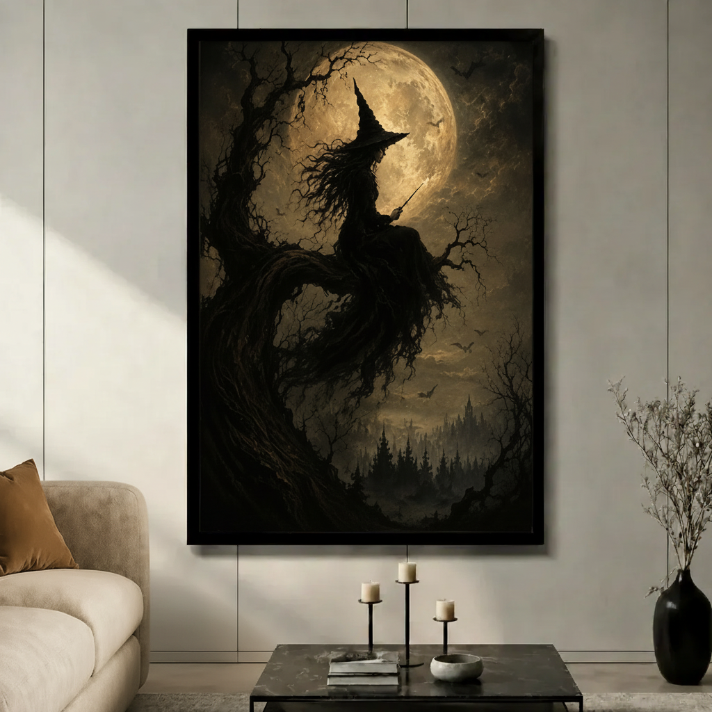 Moonlit Witch Dark Fantasy Canvas Wall Art
