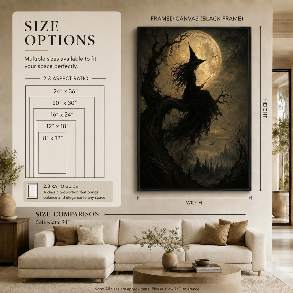 Moonlit Witch Dark Fantasy Canvas Wall Art