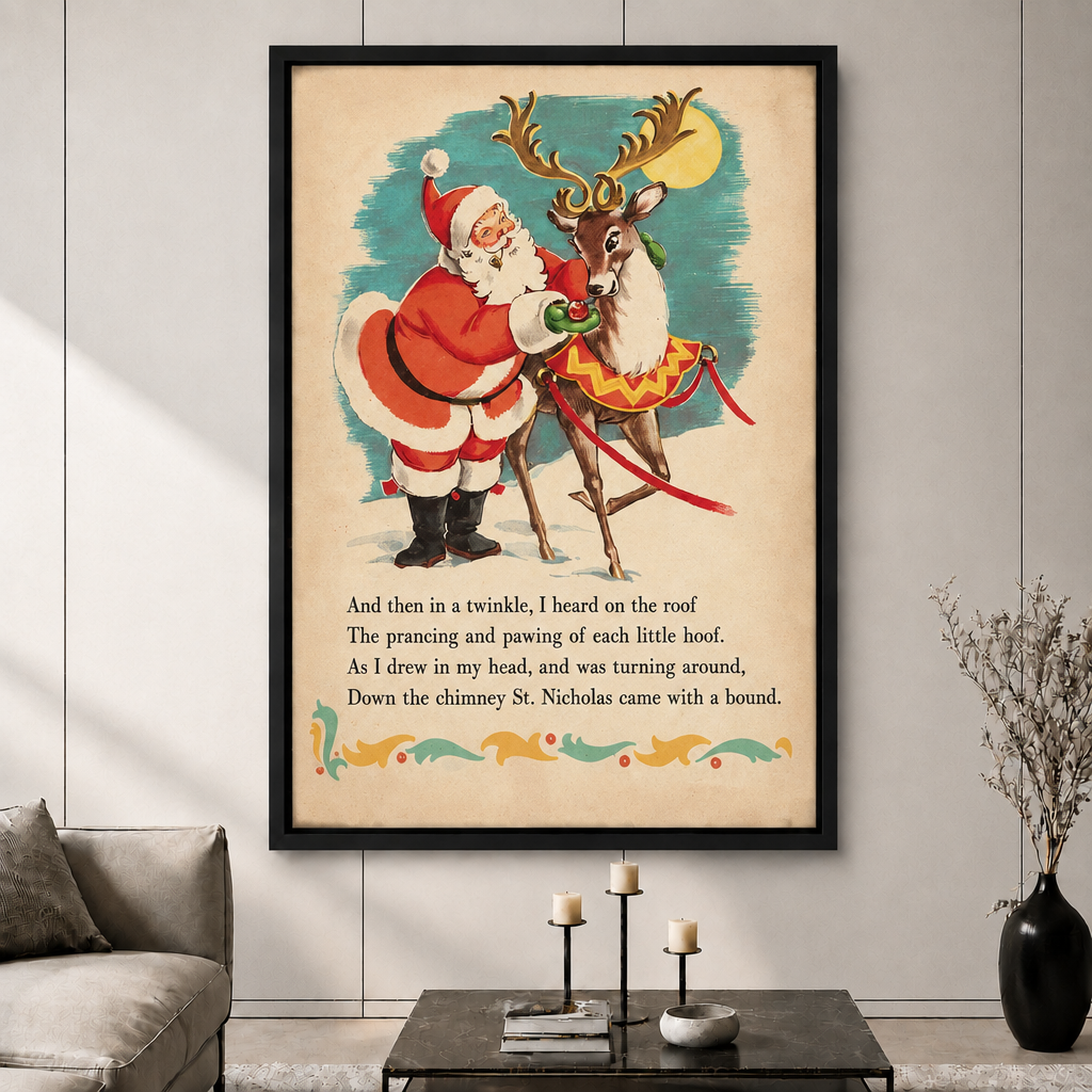 Vintage Santa Reindeer Christmas Poem Canvas Art