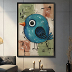 Cute Blue Bird Whimsical Canvas Wall Art