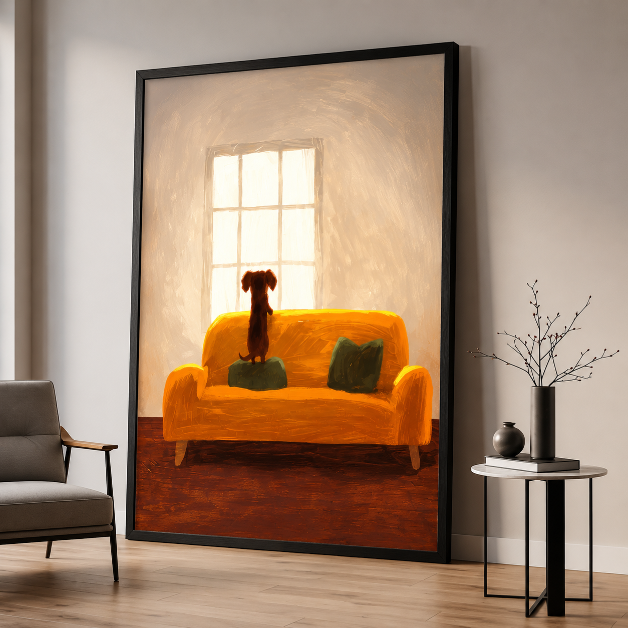 Dachshund Window Dreamer – Painterly Dog Wall Art