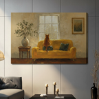 Orange Cat on Yellow Sofa Canvas Art