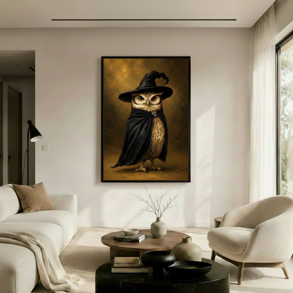 Wise Owl Japandi Vintage Oil Canvas Art