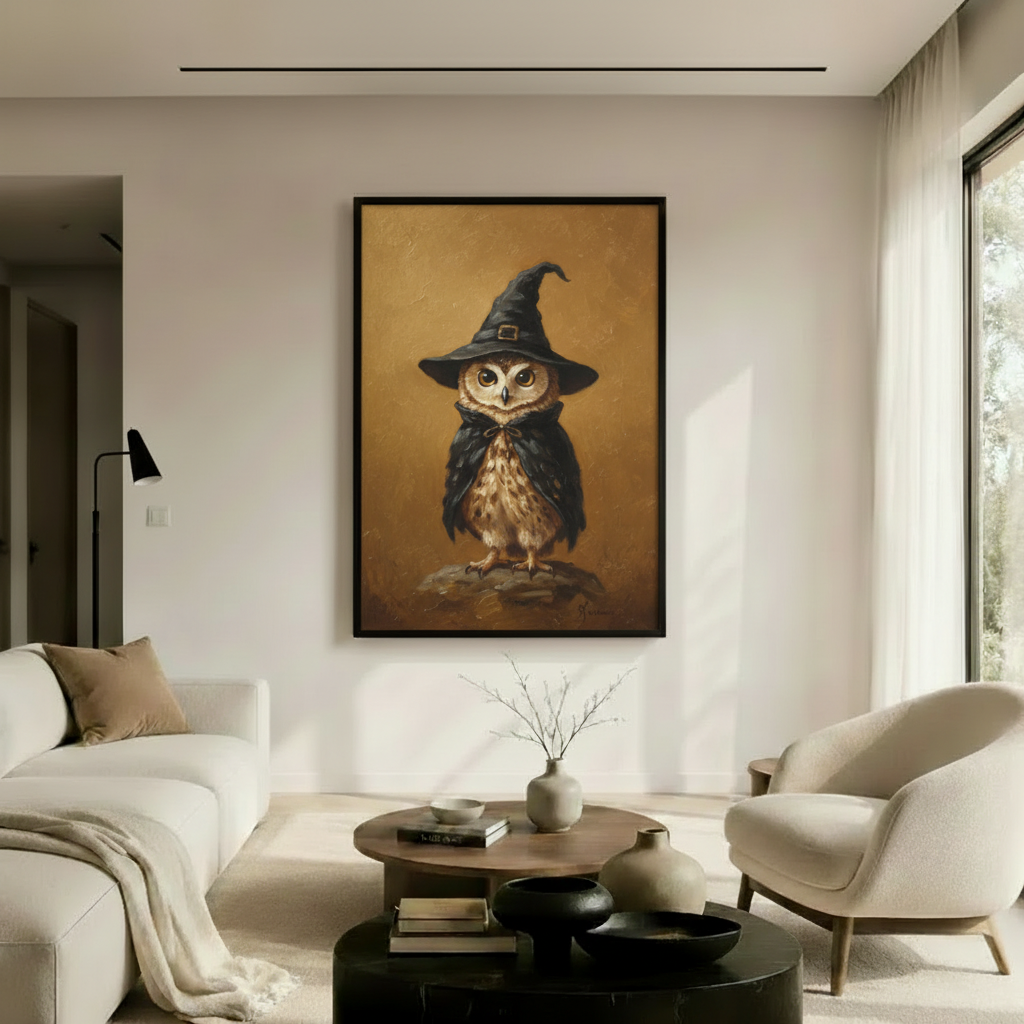 Wizard Owl Halloween Vintage Oil Canvas Art