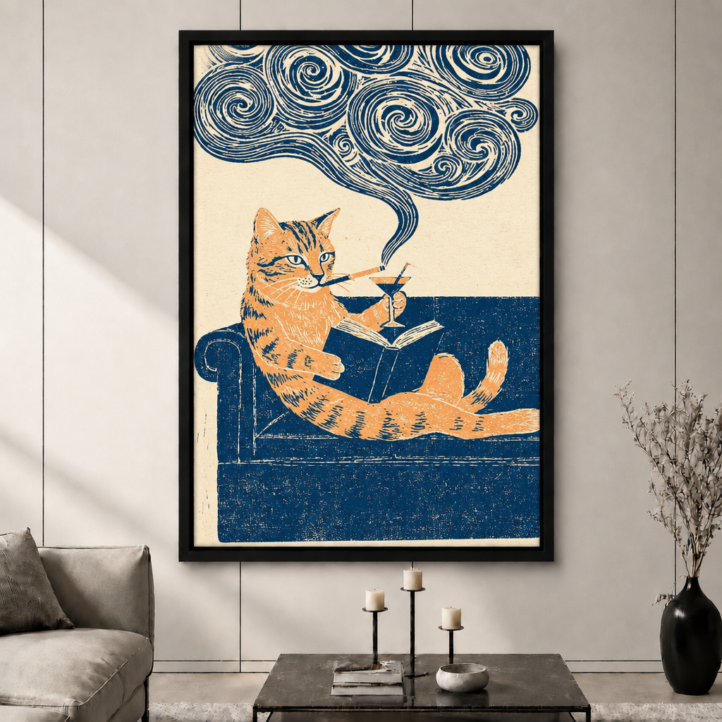 模板1 - 版画慵懒猫