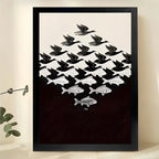 The Bird Fish Reversible Illusion – Minimalist Mind-Bending Wall Art on Natural Wood Canvas | W630